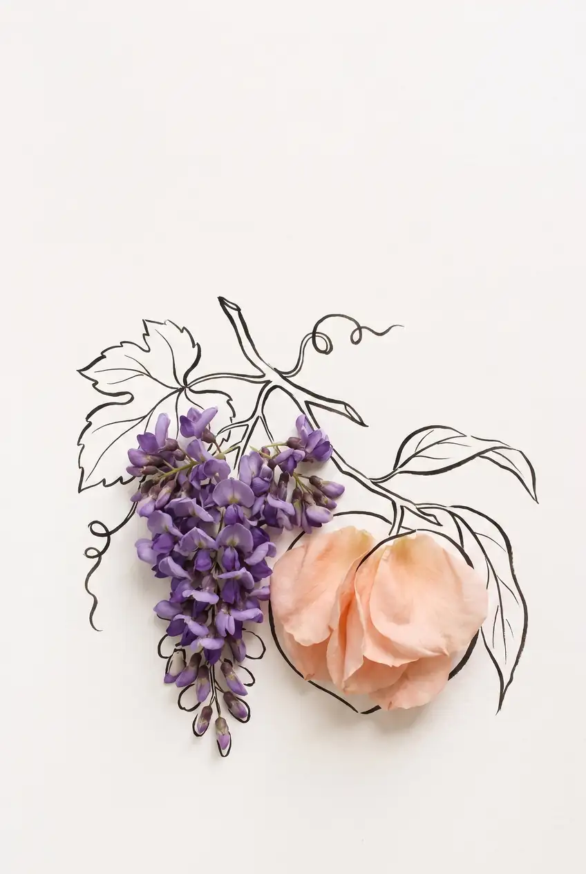 Bounty of Violet Clusters and Peach Blossom Silk