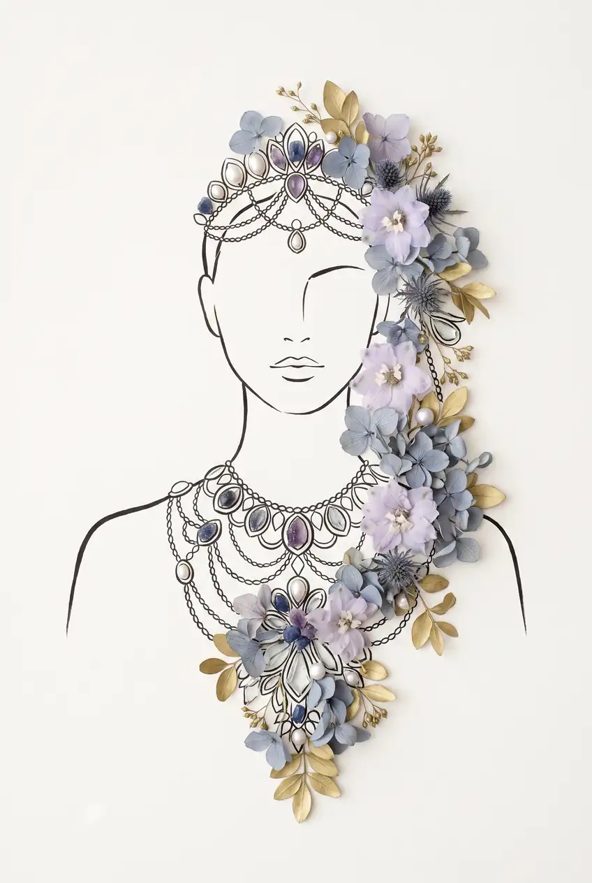 青碧の押し花と宝飾を纏う女王