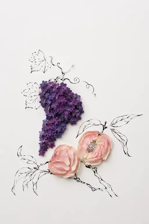 Fragrant Harvest of Violet Blooms and Petal Fruits