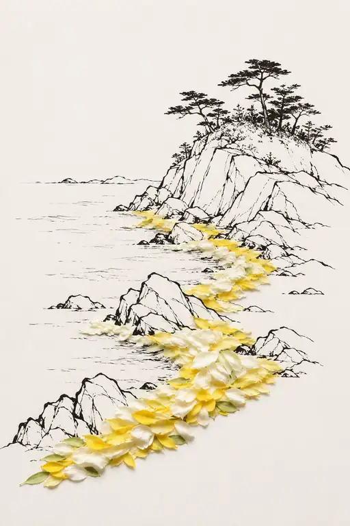 Golden Petal Shallows Along the Pine Cliffs