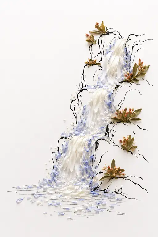 Cascading Blossom Waterfall Over Jagged Rocks