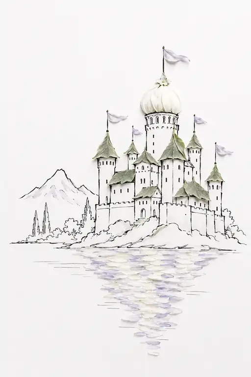 Lakeside Citadel Crowned with Pure White Blooms
