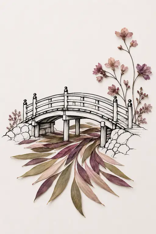 Arched Bridge Spanning an Autumn Leaf Current