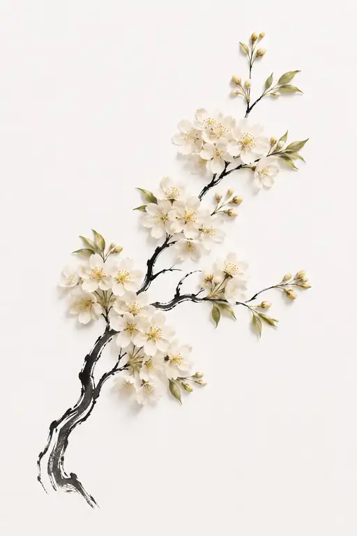墨の枝に咲き匂う満開の白桜