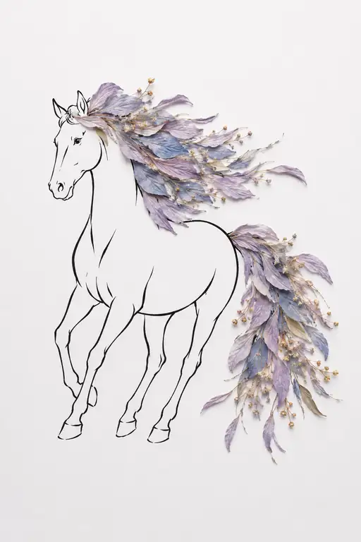 Graceful White Horse with Violet Petal Mane