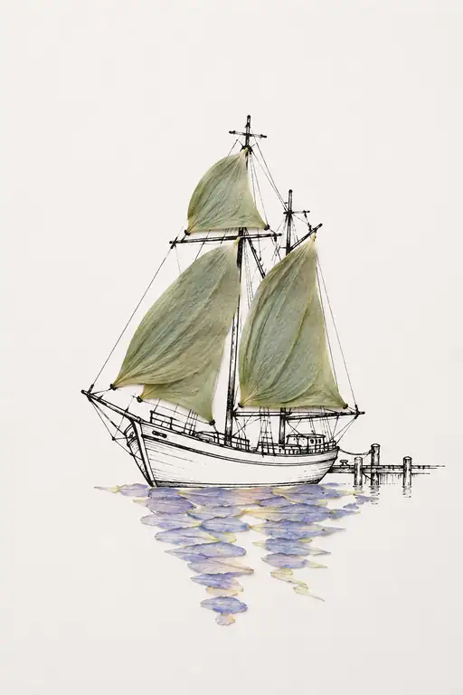 Moored Sailboat Resting with Foliage Sails