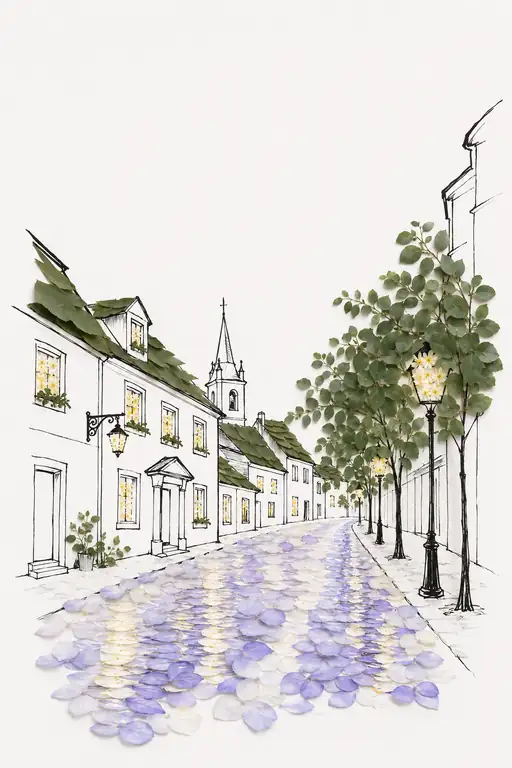 Cobblestone Lane Shimmering in Hydrangea Petals