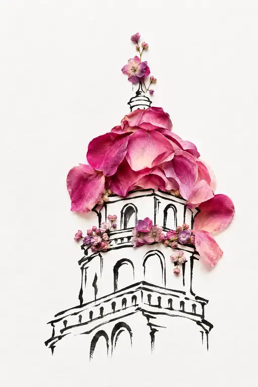 Classical Belvedere Crowned in Crimson Petals