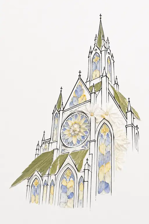 Gothic Cathedral Adorned with Blossom Rose Windows