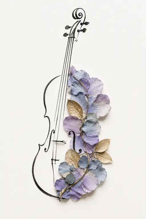 Violin of Whispering Hydrangeas and Golden Leaves