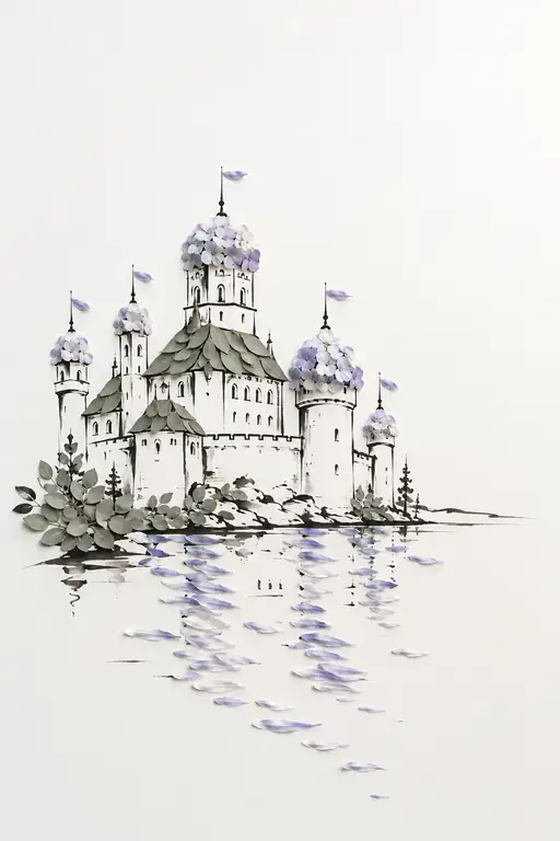 Lakeside Fortress Crowned in Hydrangea Cupolas