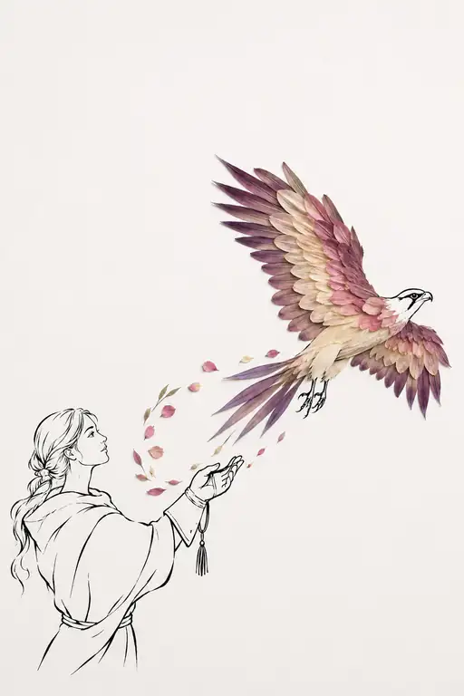 Falcon of Petal Wings Soaring from Gentle Hands