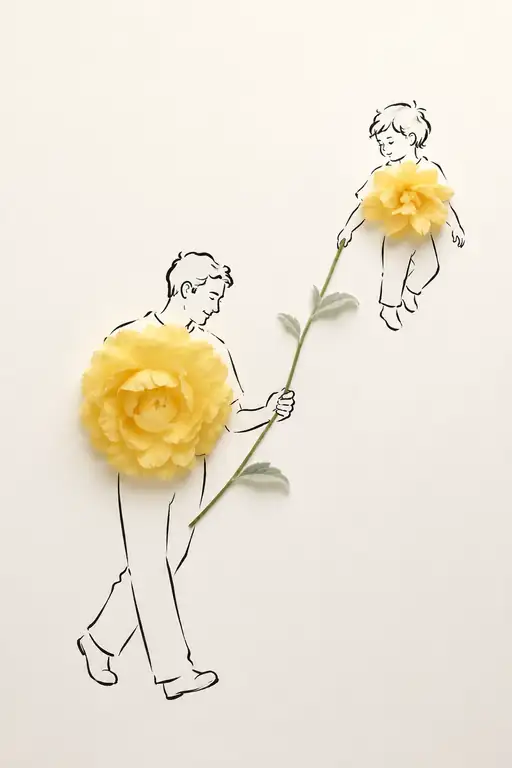 Father and Son Bound by a Golden Blossom