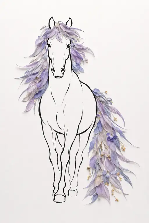 Noble White Steed Crowned with Lilac Blossoms