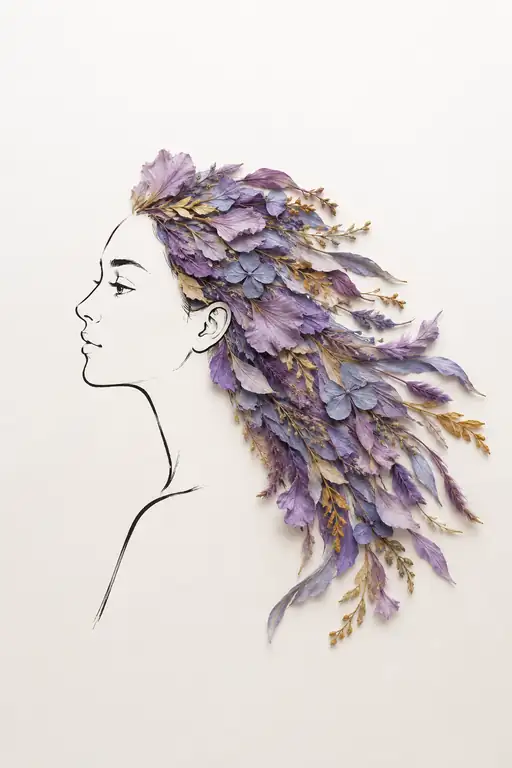 Profile of Grace with Hair of Hydrangeas and Gold