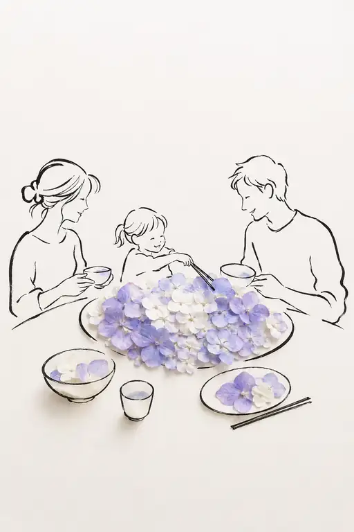 Family Feast Served on a Platter of Hydrangeas