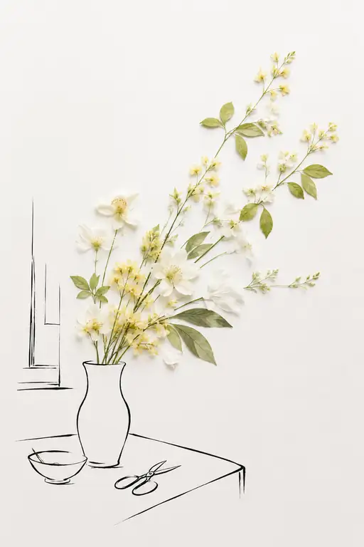 窓辺の花瓶に生けられた静けき野花