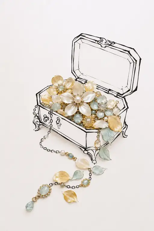 Treasure Casket Overflowing with Golden Floral Jewels