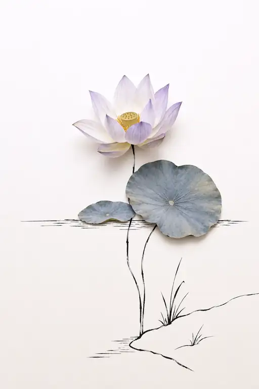 Solitary Sacred Lotus Blooming Above Calm Waters