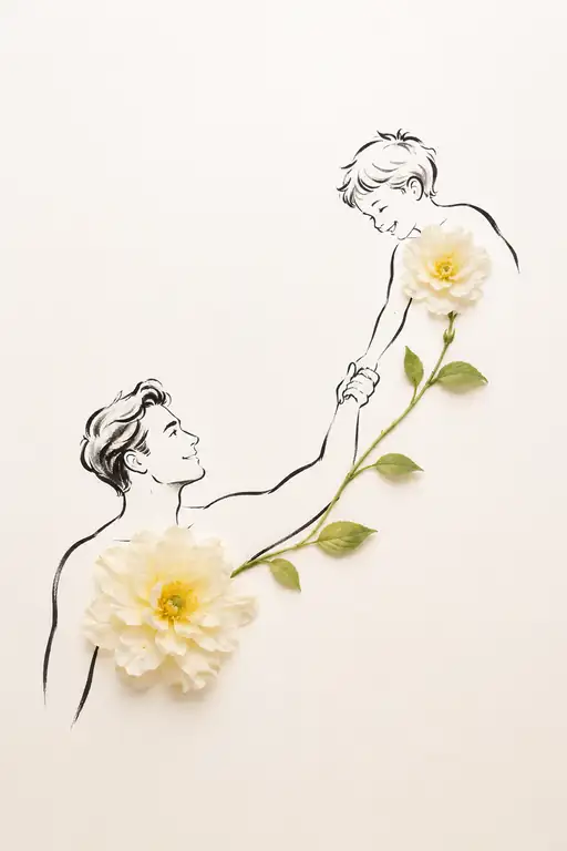 Tender Bond Between Father and Son in White Blooms