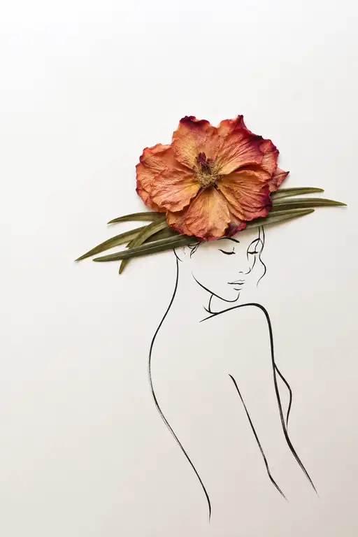 Lady in Profile Adorned with a Scarlet Blossom Hat