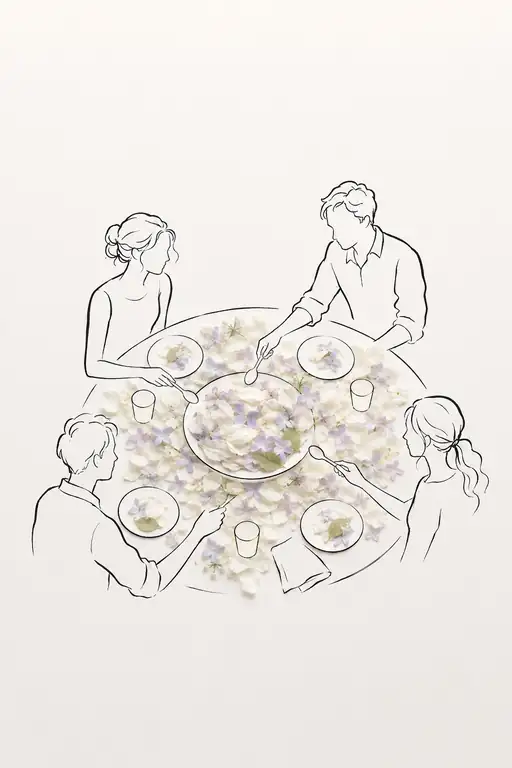 Quiet Supper Shared Around a Table of White Petals