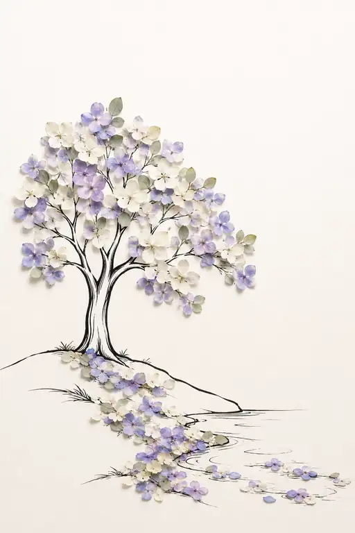 Ancient Tree and the Drifting Petal Raft