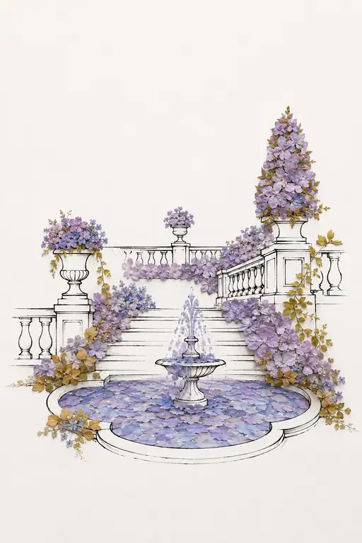 Tiered Fountain Garden of Violet Blooms