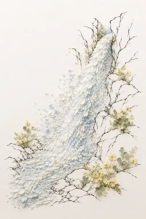 Cascade of White Blossoms in the Silent Gorge