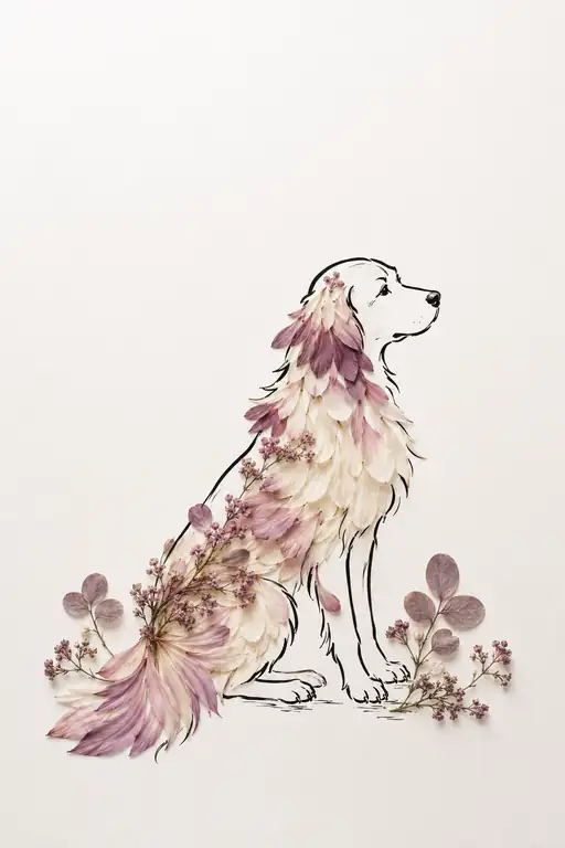Faithful Dog Seated in Blossom Fur