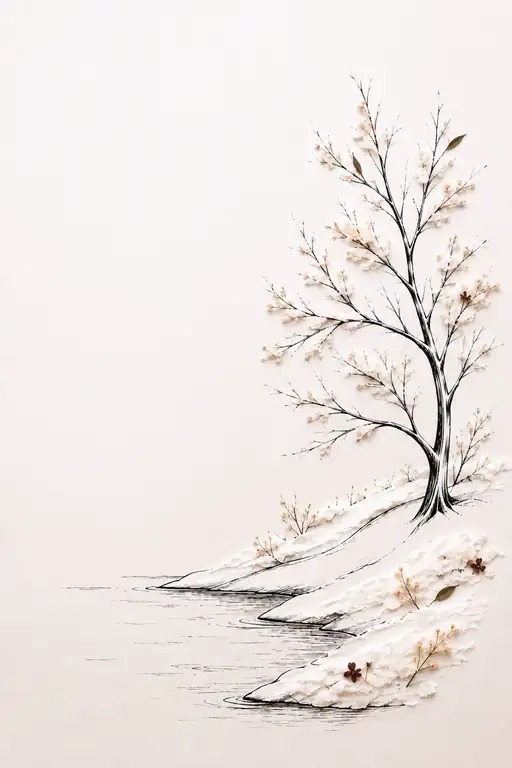 Winter Shore Awakening with Budding Boughs