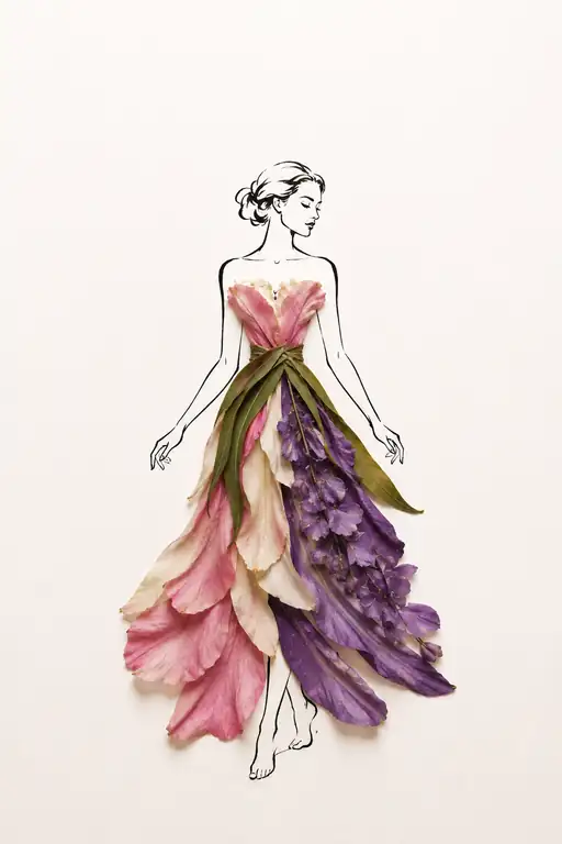 Lady in a Gown of Pink and Violet Petals