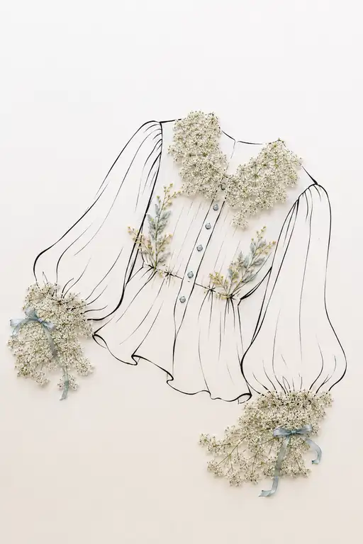 Lace-Collared Blouse with Pale Blue Bows