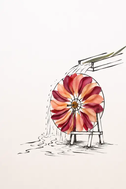 飛沫あげて廻る紅花の水車