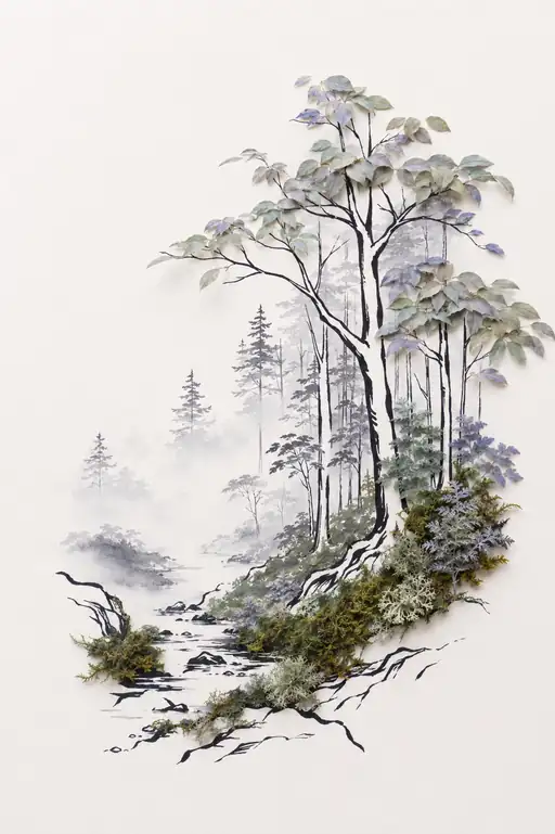 Whispering Mist Along the Forest Stream