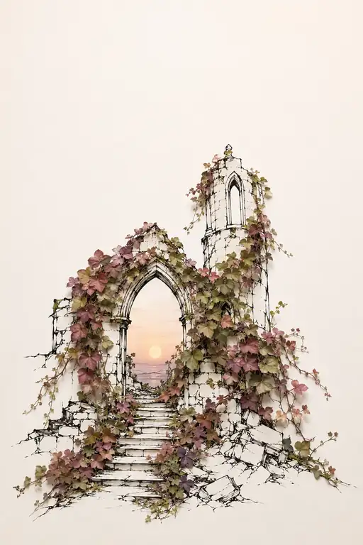 Sunset Portal Through the Ivy-Clad Arch