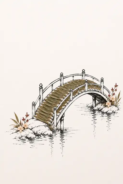 Leaf-Paved Arch Across the Serene Flow
