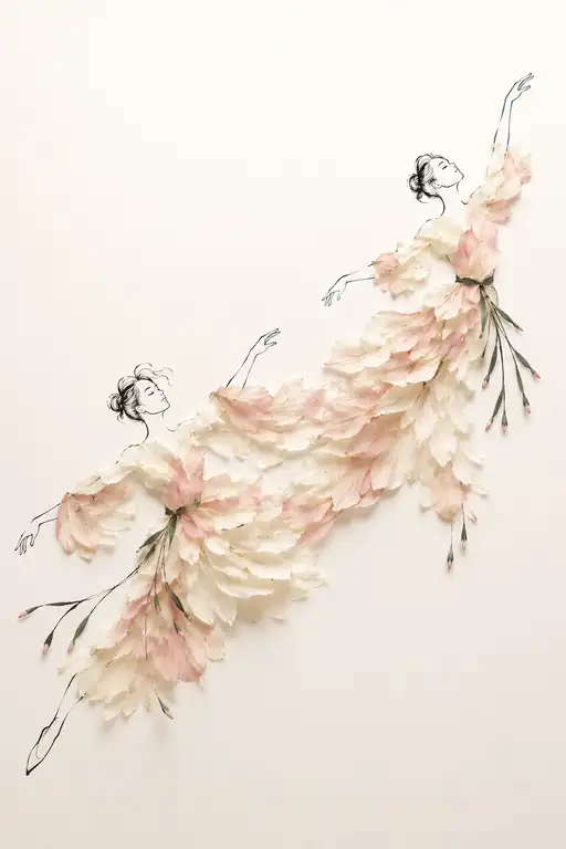 Ascending Flight in Petal-Woven Gowns