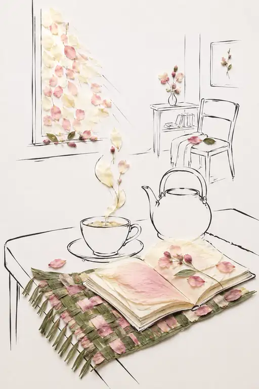 Solitude of Tea and Blossom-Turned Pages
