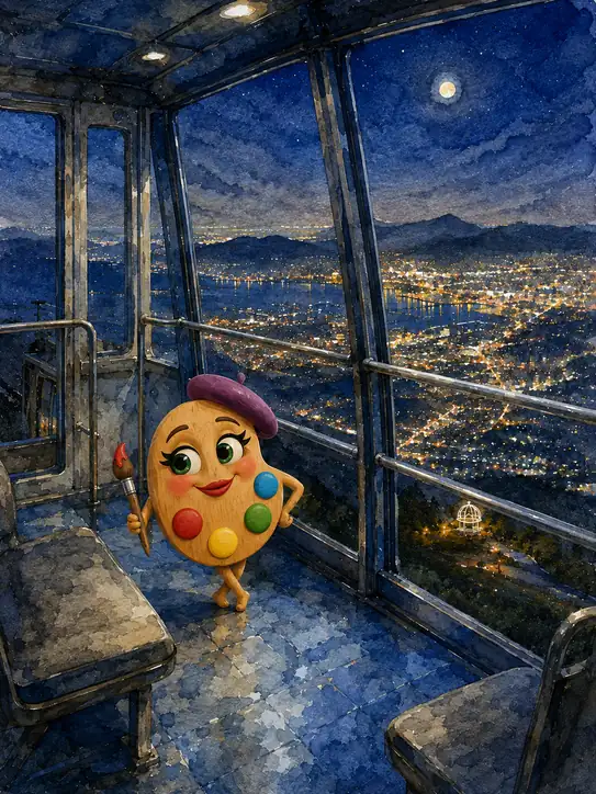 百万ドルの夜景を見つめる小さな画家の旅立ち