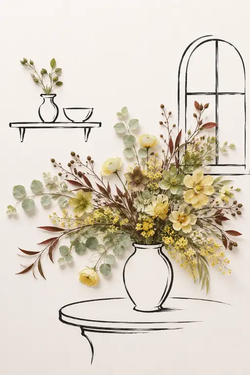 Autumn Flourish Beside the Arched Casement