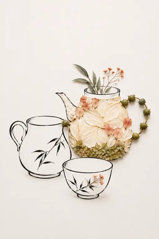 象牙の花弁と実の取っ手が飾るポット