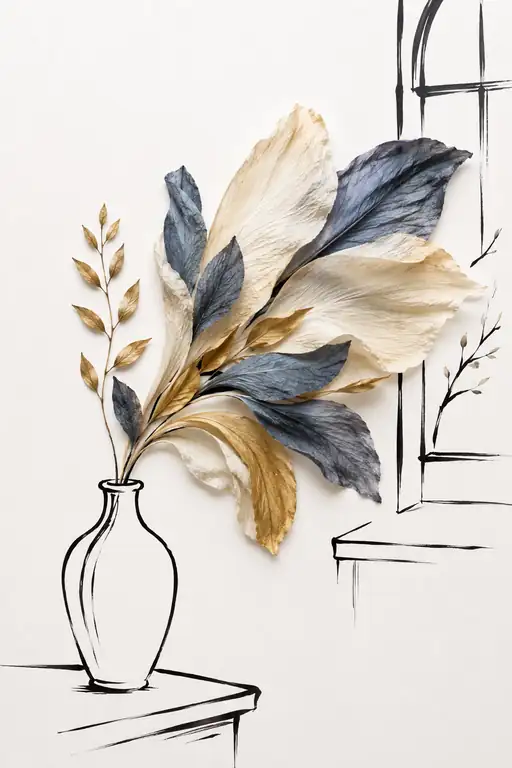 Triad of Blue, Ivory, and Gold Leaves
