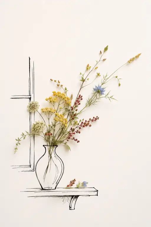 Meadow Blossoms and Fallen Petals on the Shelf