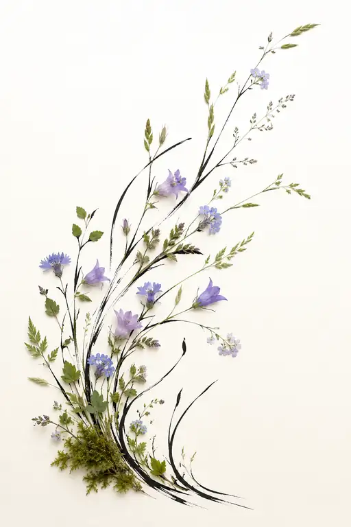 Bellflowers and Calligraphic Vines in Spring
