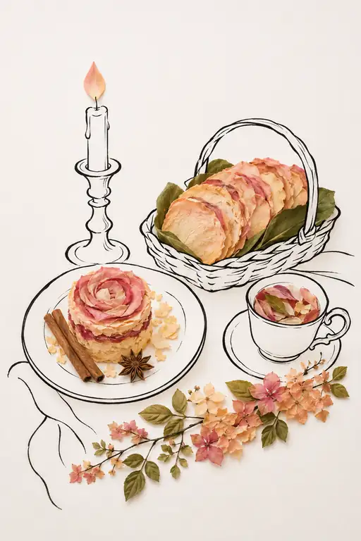 Tea Table of Petal Cake and Cinnamon Flame