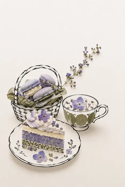 Lavender Macarons and Layered Cake at Teatime