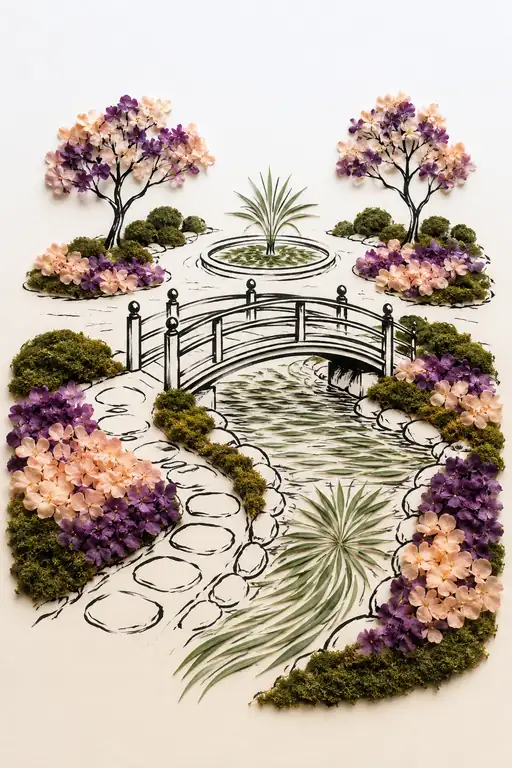 太鼓橋が渡す花咲く流れの園
