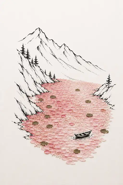 峡谷に満ちる桜花筏の湖