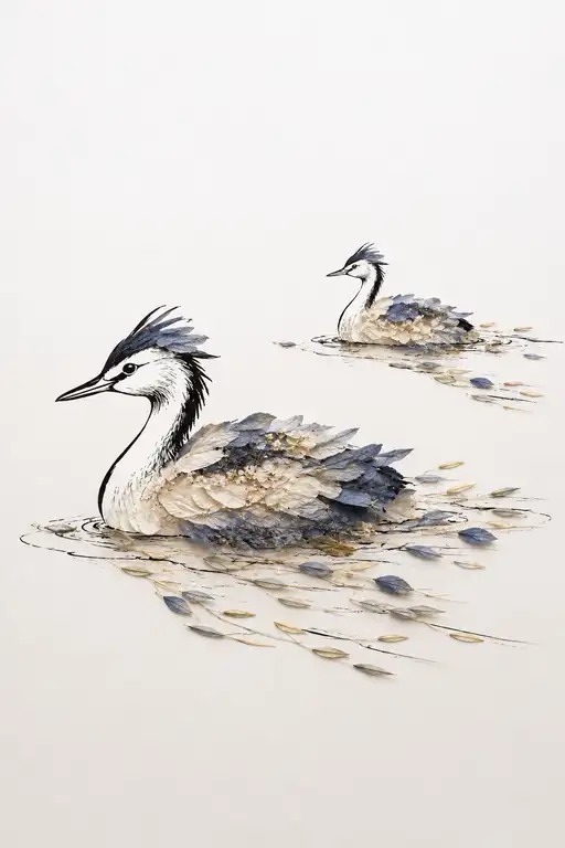 藍青の波紋を分かつ水鳥